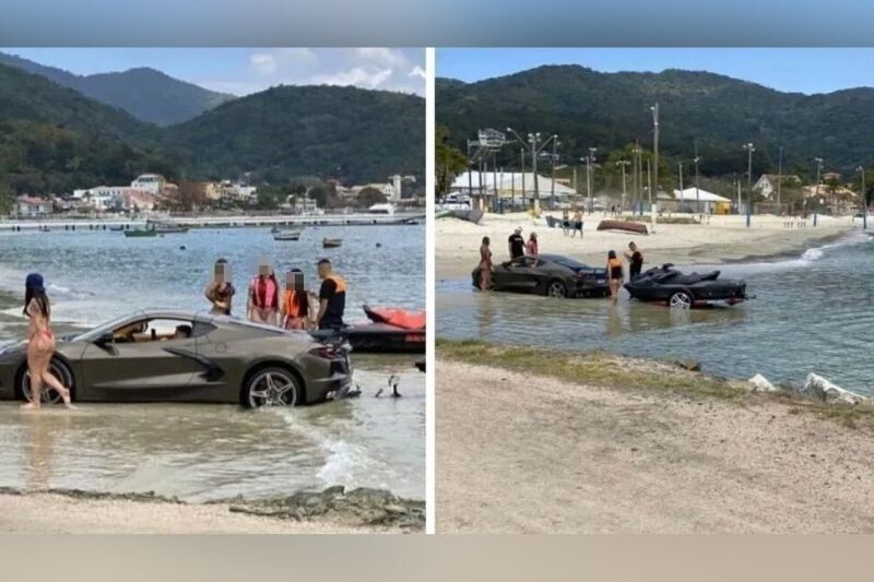 carro-de-luxo-atola-em-praia-ao-tentar-tirar-jet-ski-do-mar-e-levanta-discussao-sobre-cobertura-do-seguro-auto